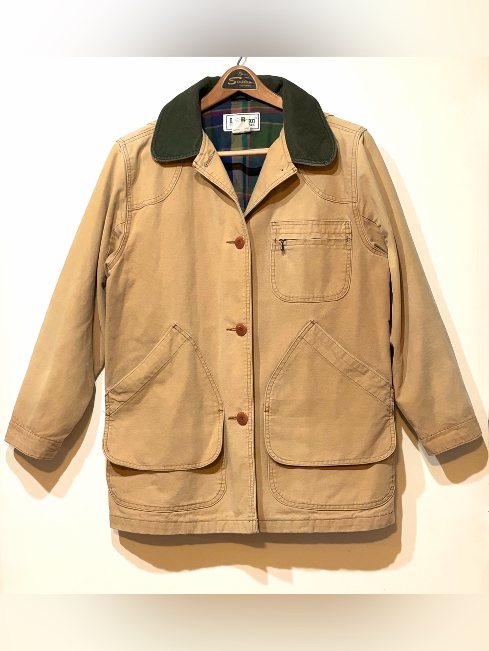 Vintage L.L. Bean Original Field Coat / Barn Jacket with Plaid Flannel Lining